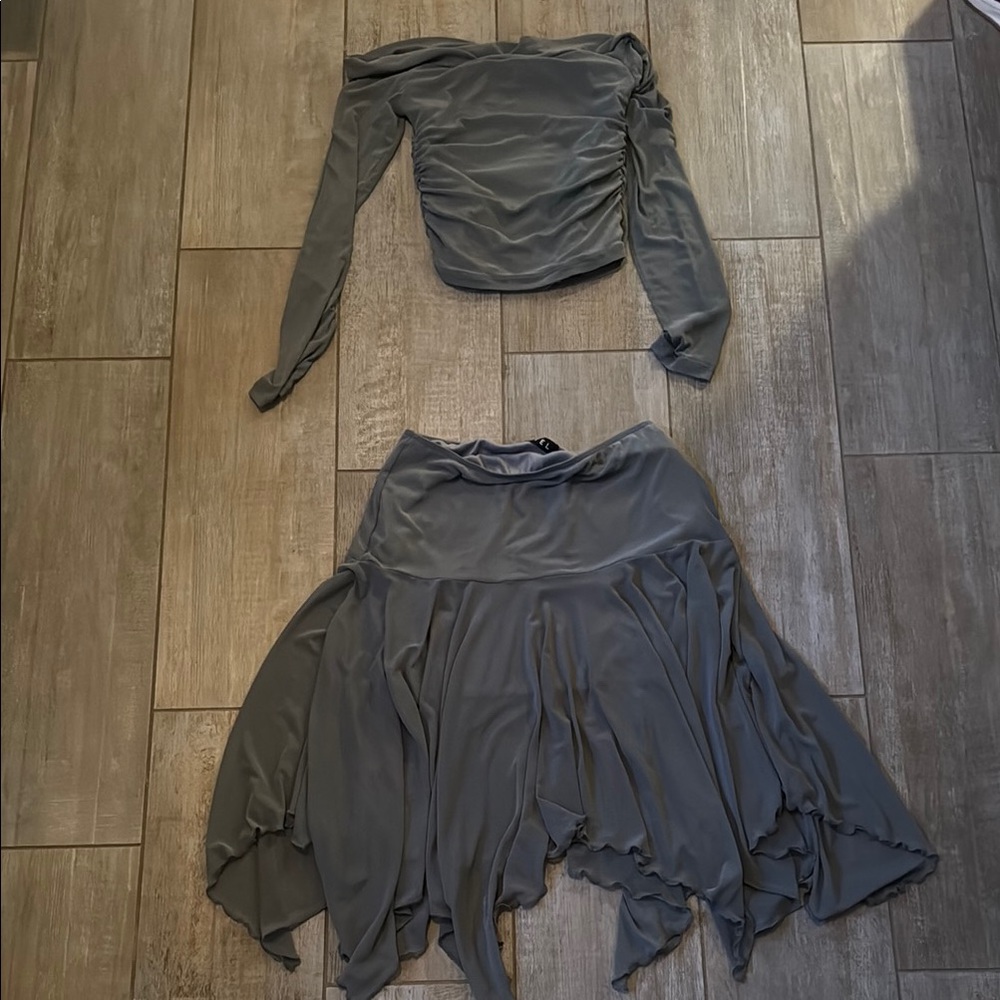 Motel Rocks Gray Asymmetrical Midi Skirt Set